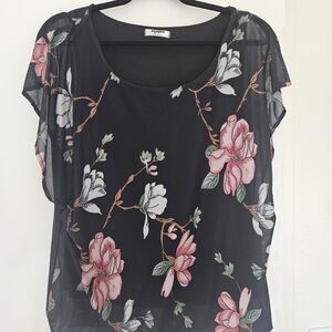 Zeagoo Black Sheer Floral Blouse